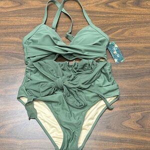 Olive Green Twist Front High-Waist Bikini